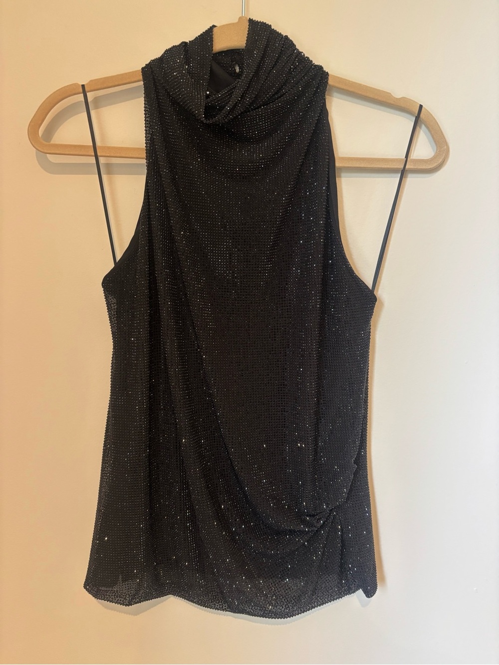 Zara Black Rhinestone Cowl Neck Halter Top — Size L — Open Back — Worn Once!